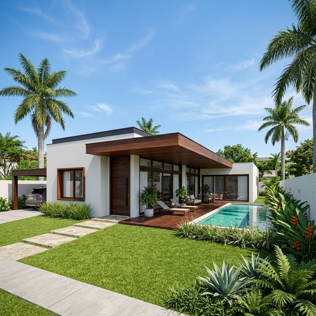 Casa moderna do Empreendimento da Cidade com jardim cuidado e arquitetura contemporânea